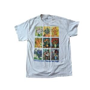 VINCENT VAN GOGH Flower Paintings Art T-Shirt, size Large, Pierce Archive